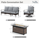 5-Seater Outdoor Metal and Rattan Cocoa Sofa Set wth Fire Pit Table