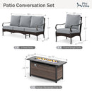 5-Seater Outdoor Metal and Rattan Cocoa Sofa Set wth Fire Pit Table