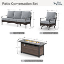5-Seater Outdoor Metal and Rattan Cocoa Sofa Set wth Fire Pit Table