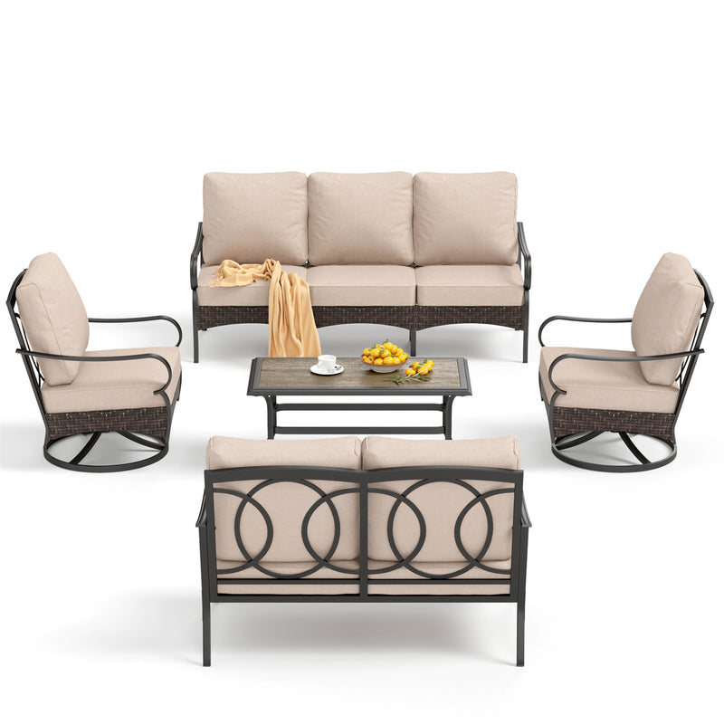 Phi Villa 7-Seater Wicker & Steel Outdoor Conversation  Sofa Sets With Loveseat