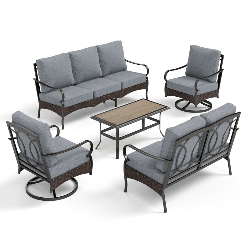 Phi Villa 7-Seater Wicker & Steel Outdoor Conversation  Sofa Sets With Loveseat