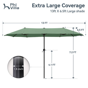 13ft Double-Sided Outdoor Umbrella with Adjustable Crank