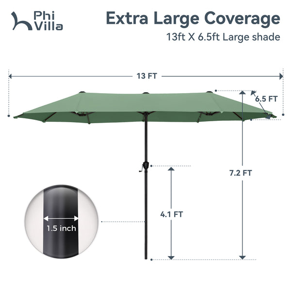 13ft Double-Sided Outdoor Umbrella with Adjustable Crank