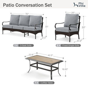 5-Seater Outdoor Metal and Rattan Cocoa Sofa Set with Coffee Table