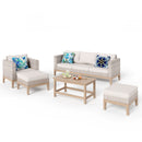 5-Seater Rattan and Wood Bucolic Garden Sofa Set