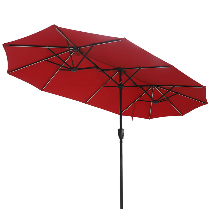 PHI VILLA 13Ft Double-Sided Umbrella - Solar Powered LED Lights, Adjustable Crank, and Durable Construction