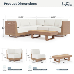 Alameda 4-Seater Woodgrain HDPE Garden Modular Sectional Rattan Sofa Set