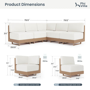Alameda 4-Seater Woodgrain HDPE Garden Modular Sectional Rattan Sofa Set