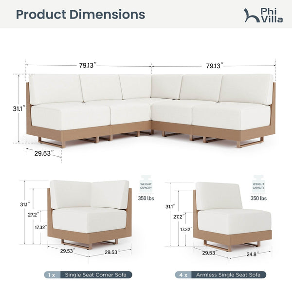 Alameda 4-Seater Woodgrain HDPE Garden Modular Sectional Rattan Sofa Set