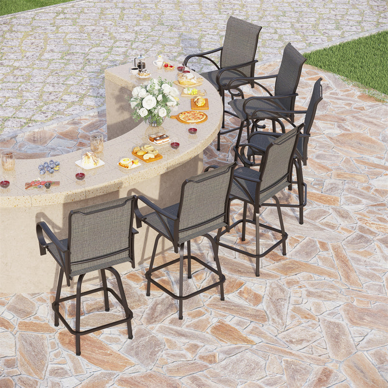 PHI VILLA Textilene Swivel Bar Stools With Curved Arms