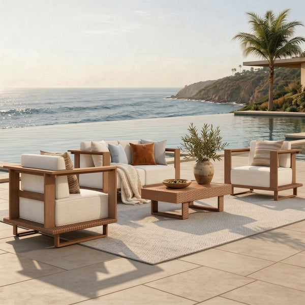Solana Woodgrain HDPE Patio Modular Sectional Rattan Sofa Set