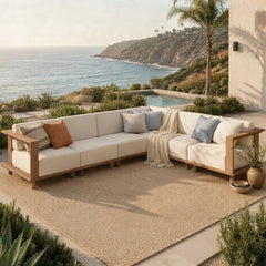 Solana Woodgrain HDPE Patio Modular Sectional Rattan Sofa Set