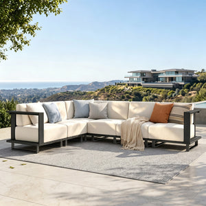Solana Woodgrain HDPE Patio Modular Sectional Rattan Sofa Set