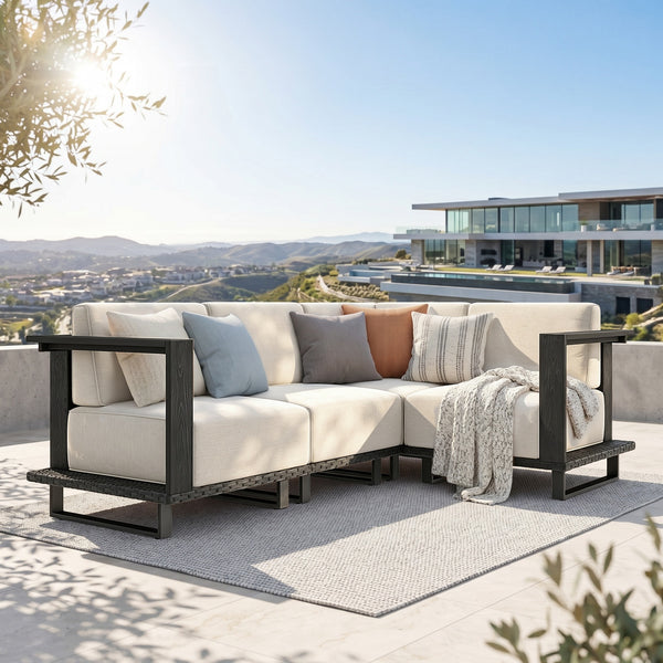 Solana Woodgrain HDPE Patio Modular Sectional Rattan Sofa Set