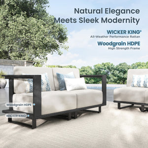 Solana Woodgrain HDPE Patio Modular Sectional Rattan Sofa Set
