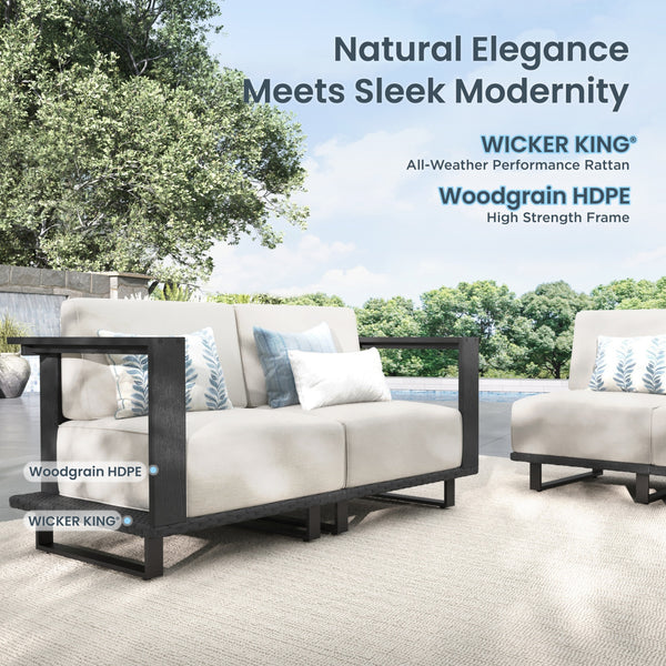 Solana Woodgrain HDPE Patio Modular Sectional Rattan Sofa Set