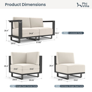 Solana Woodgrain HDPE Patio Modular Sectional Rattan Sofa Set