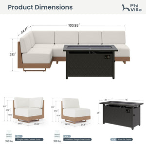 Alameda HDPE L-Shaped Modular Rattan Patio Sofa with Fire Pit Table