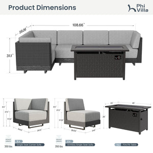 Alameda HDPE L-Shaped Modular Rattan Patio Sofa with Fire Pit Table