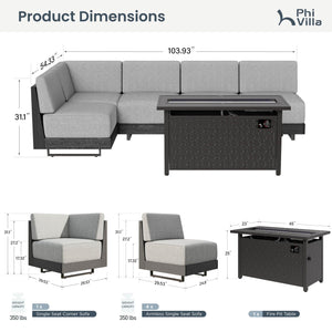 Alameda HDPE L-Shaped Modular Rattan Patio Sofa with Fire Pit Table