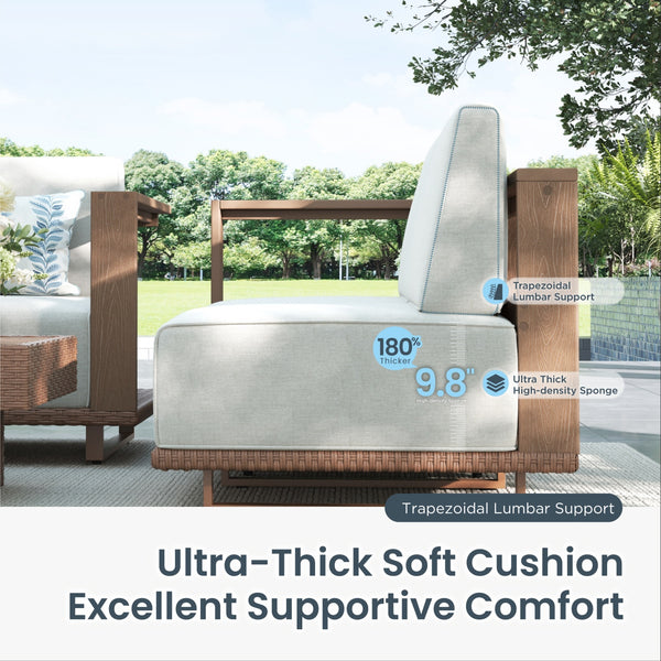 Solana Woodgrain HDPE Patio Modular Sectional Rattan Sofa Set