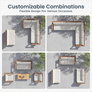 Solana Woodgrain HDPE Patio Modular Sectional Rattan Sofa Set