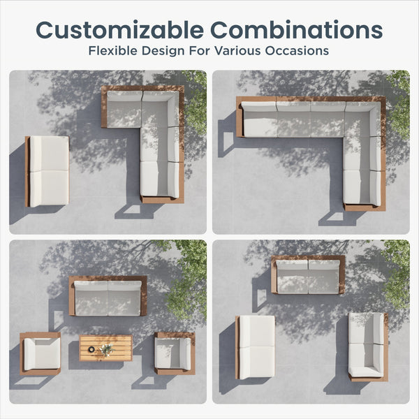 Solana Woodgrain HDPE Patio Modular Sectional Rattan Sofa Set