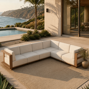 Solana Woodgrain HDPE Patio Modular Sectional Rattan Sofa Set
