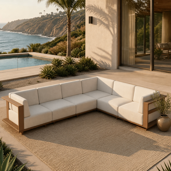 Solana Woodgrain HDPE Patio Modular Sectional Rattan Sofa Set
