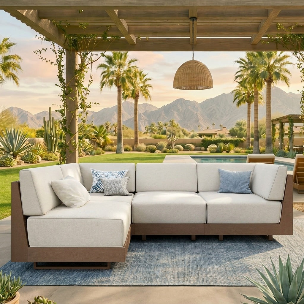 Alameda Woodgrain HDPE Garden Modular Sectional Rattan Sofa Set