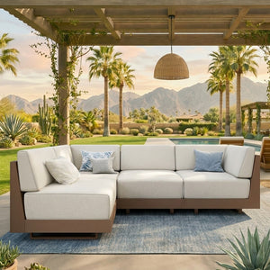 Alameda 4-Seater Woodgrain HDPE Garden Modular Sectional Rattan Sofa Set