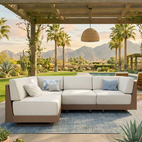 Alameda 4-Seater Woodgrain HDPE Garden Modular Sectional Rattan Sofa Set