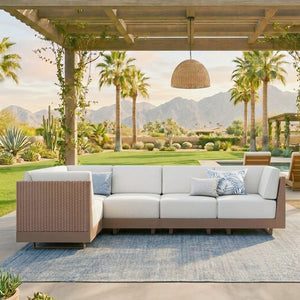 Alameda 4-Seater Woodgrain HDPE Garden Modular Sectional Rattan Sofa Set