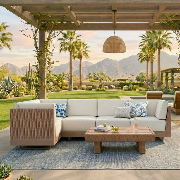 Alameda 4-Seater Woodgrain HDPE Garden Modular Sectional Rattan Sofa Set