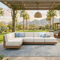 Alameda 4-Seater Woodgrain HDPE Garden Modular Sectional Rattan Sofa Set