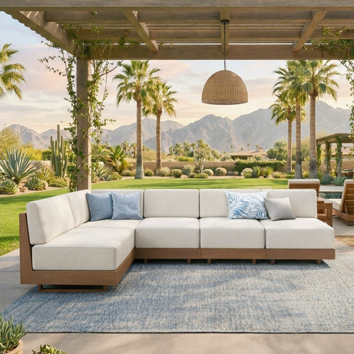 Alameda 4-Seater Woodgrain HDPE Garden Modular Sectional Rattan Sofa Set