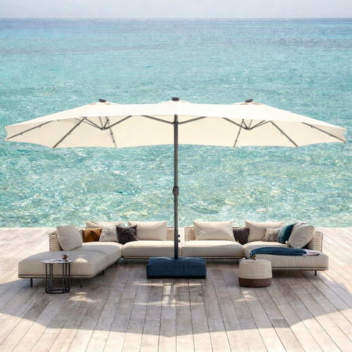 15ft Solar Double-Sided Patio Extra Large Twin Umbrella with Led Lights and Base