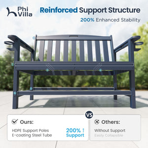 Wood-Grain HDPE Tranquil Garden Bench with Foldable Cup Holder