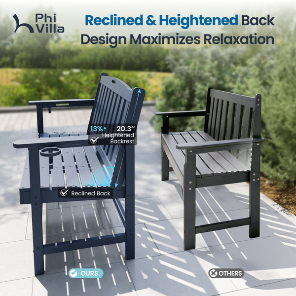 Wood-Grain HDPE Tranquil Garden Bench with Foldable Cup Holder
