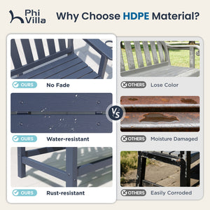Wood-Grain HDPE Tranquil Garden Bench with Foldable Cup Holder