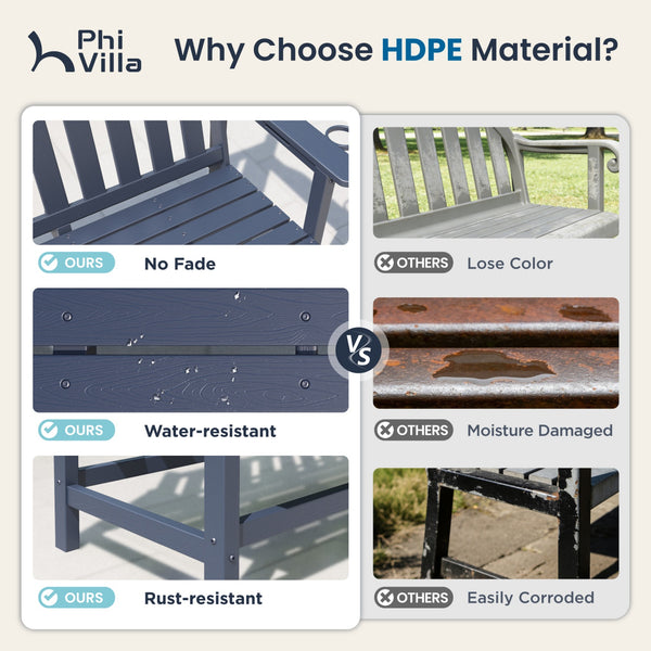 Wood-Grain HDPE Tranquil Garden Bench with Foldable Cup Holder