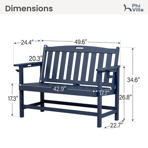 Wood-Grain HDPE Tranquil Garden Bench with Foldable Cup Holder