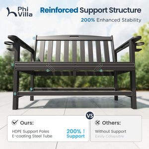 Wood-Grain HDPE Tranquil Garden Bench with Foldable Cup Holder