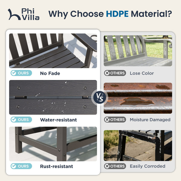 Wood-Grain HDPE Tranquil Garden Bench with Foldable Cup Holder