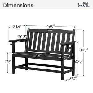 Wood-Grain HDPE Tranquil Garden Bench with Foldable Cup Holder