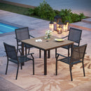 PHI VILLA 5-Piece Outdoor Dining Set 4 Fixed Stackable Chairs and Steel Square Table