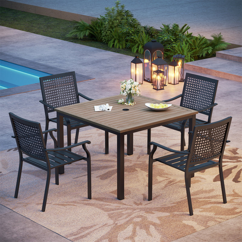 PHI VILLA 5-Piece Outdoor Dining Set Fixed Stackable Chairs and Stee