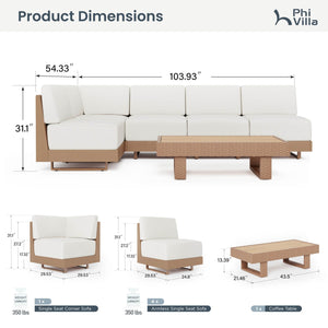Alameda 4-Seater Woodgrain HDPE Garden Modular Sectional Rattan Sofa Set