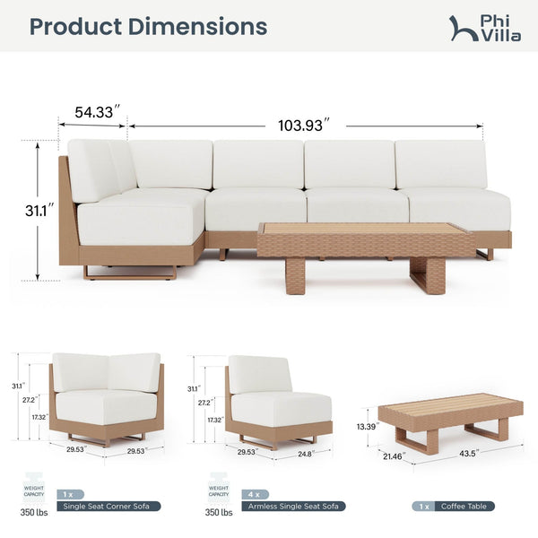 Alameda 4-Seater Woodgrain HDPE Garden Modular Sectional Rattan Sofa Set