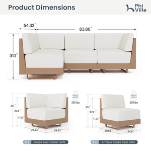 Alameda 4-Seater Woodgrain HDPE Garden Modular Sectional Rattan Sofa Set